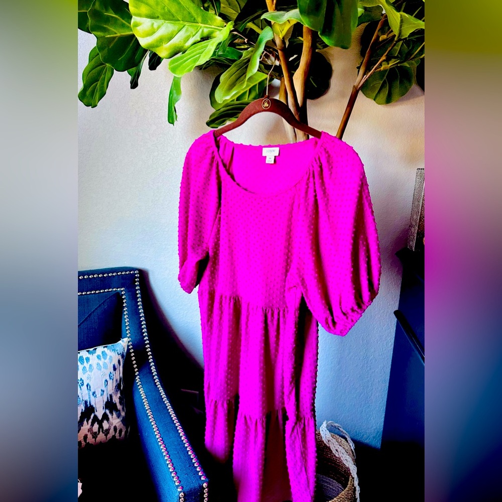 J. Crew Swiss Dot Magenta Puff Sleeve Dress Women’s Size Medium EUC